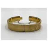 Gold Toned Hinged Bangle Bracelet with Floral Engraving