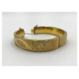 Gold Toned Hinged Bangle Bracelet with Floral Engraving
