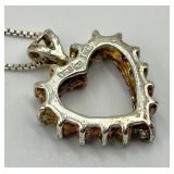 925 Sterling Silver Multi Gemstone Heart Pendant Necklace