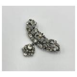 Star Brand Silver Tone Pearl and Rhinestone Brooch Pin