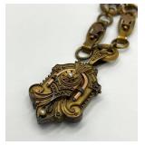 Victorian Book Chain Necklace with Ornate Locket Pendant