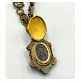 Victorian Book Chain Necklace with Ornate Locket Pendant