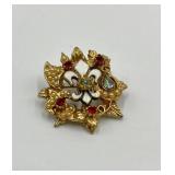 Vintage Fleur-de-Lis Brooch with Faux Pearls and Gem Accents