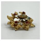 Vintage Fleur-de-Lis Brooch with Faux Pearls and Gem Accents