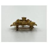 Vintage Fleur-de-Lis Brooch with Faux Pearls and Gem Accents