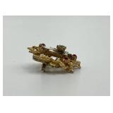 Vintage Fleur-de-Lis Brooch with Faux Pearls and Gem Accents