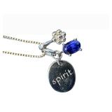 Sterling Silver Necklace - 18-inch Chain with Blue Gemstone & Spirit Disc Charm