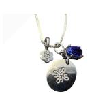 Sterling Silver Necklace - 18-inch Chain with Blue Gemstone & Spirit Disc Charm
