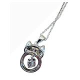 Cat Head Pendant Necklace with Ring Charm - 17-Inch Chain