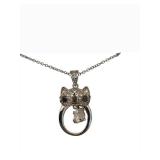 Cat Head Pendant Necklace with Ring Charm - 17-Inch Chain