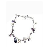 Sterling Silver Necklace - 8 in - Genuine Iolite, Rose Quartz & Amethyst with Pearls - S321228