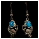 Black Hills Gold & Silver Turquoise Drop Earrings