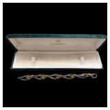 Sterling Silver & 18K Gold Bracelet with Green Stones - 7 in