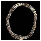 Sterling Silver & 18K Gold Bracelet with Green Stones - 7 in