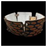 Delilah 7-Inch Mosaic Square Bracelet with Orange Dots on Navy