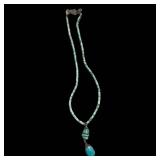 Turquoise Bead Necklace - 18-Inch Length with Teardrop Pendant