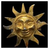 Sunburst Sun Face Brooch - Gold-Tone Pendant Bail