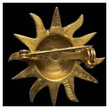 Sunburst Sun Face Brooch - Gold-Tone Pendant Bail