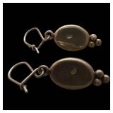 Amber Oval Cabochon Drop Earrings - Silver-tone