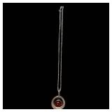 Amber Cabochon Pendant Necklace - Sterling Silver 925 Halo Ring Design