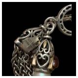 925 Sterling Silver Bracelet - Filigree Multi-Chain, 7.5 in, Red Gem Accents