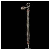 925 Sterling Silver Bracelet - Filigree Multi-Chain, 7.5 in, Red Gem Accents