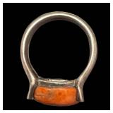 925 Sterling Silver Ring with Orange Cabochon Stone