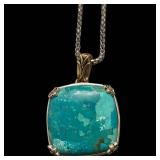 Barse Thailand Turquoise Pendant Necklace - 22-Inch Chain