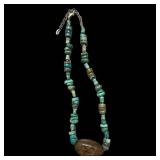 18-Inch Turquoise Bead Necklace with Brown Stone Pendant - Adjustable Chain