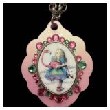 Tarina Tarantino Pink Enamel Flower Pendant Necklace - 18-inch Chain, Missing Rhinestone