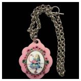 Tarina Tarantino Pink Enamel Flower Pendant Necklace - 18-inch Chain, Missing Rhinestone