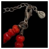 Barse 925 Sterling Silver Red Bead Multi-Strand Necklace with Turquoise Accents - 17-Inch