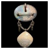 925 Indonesia Sterling Silver Pendant - Two-Stone Oval Brown-veined Stone & Red Coral