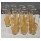 Set of 11 MCM Highball Glasses with LIBBEY CANE Yellow Woven Pattern