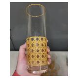 Set of 11 MCM Highball Glasses with LIBBEY CANE Yellow Woven Pattern