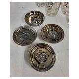 Set of 8 Silver Overlay Highball Glasses with 8 Silver Roman Motif Coasters