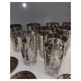 Set of 8 Silver Overlay Highball Glasses with 8 Silver Roman Motif Coasters