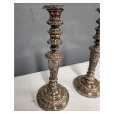 Pair of Ornate Silverplate Candlesticks, 13.5 Inch Tall