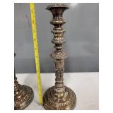 Pair of Ornate Silverplate Candlesticks, 13.5 Inch Tall