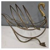 Vintage Brass Swan Shaped Magazine Rack
