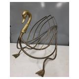 Vintage Brass Swan Shaped Magazine Rack