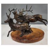 Bronze Elk Sculpture by Moreland on Wood Base