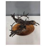 Bronze Elk Sculpture by Moreland on Wood Base