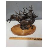 Bronze Elk Sculpture by Moreland on Wood Base