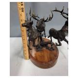 Bronze Elk Sculpture by Moreland on Wood Base