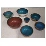 Set of 7 Vintage Cloisonne Enamel Bowls with Floral Designs