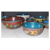 Set of 7 Vintage Cloisonne Enamel Bowls with Floral Designs