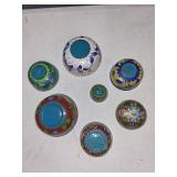 Set of 7 Vintage Cloisonne Enamel Bowls with Floral Designs