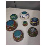 Set of 7 Vintage Cloisonne Enamel Bowls with Floral Designs