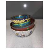 Set of 7 Vintage Cloisonne Enamel Bowls with Floral Designs